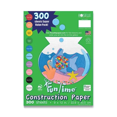 Roselle Paper Co Vibrant Art Heavyweight Construction Paper, 76 Lb, 9 X 12, Assorted Colors, 300PK CON01300